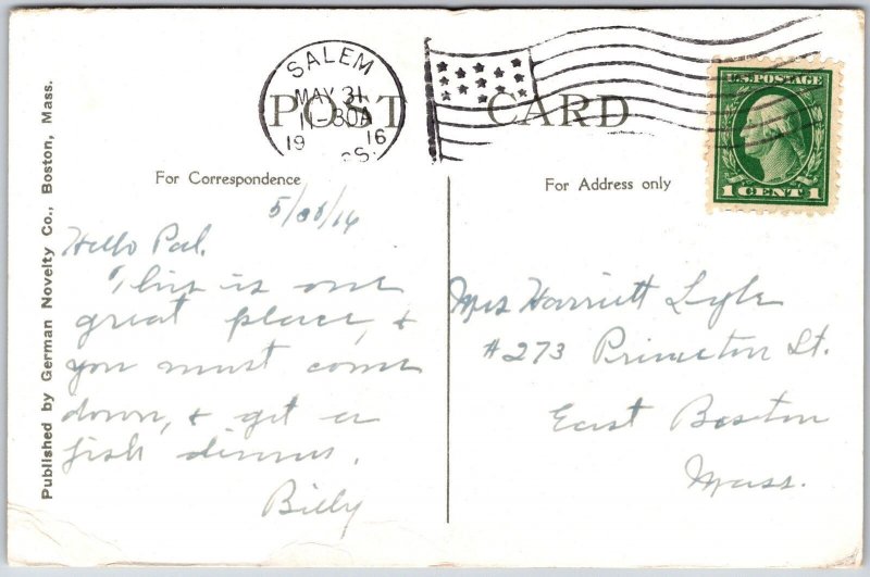 1916 Bakers Island Marblehead Harbor Excursion Pier Salem Willows Mass Postcard