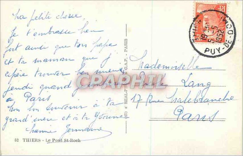 Postcard Modern thiers 52 bridge st roch