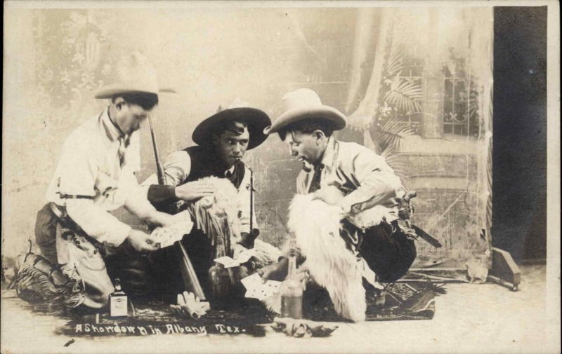 Albany Shackelford County Texas Cowboys Studio Image Gambling Drinking Guns RPPC