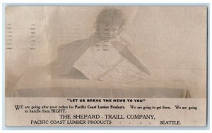 1908 Child Newspaper Pacific Coast Lumber Advert Seattle WA  RPPC Photo Postcard