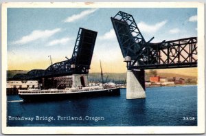 Broadway Bridge Portland Oregon OR Bascule Bridge Willamette River Postcard