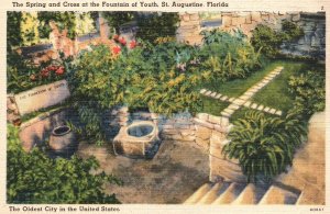 Vintage Postcard The Spring and Cross at the Fountain of Youth St. Augustine FL