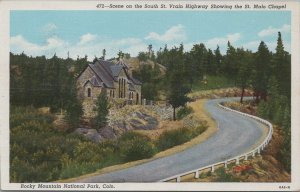 Postcard Scene South St Train Highway St Malo Chapel Rocky Mtn Park CO