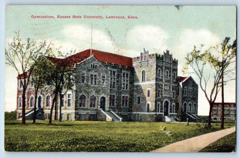 Lawrence Kansas Postcard Gymnasium Kansas State University Exterior View c1912