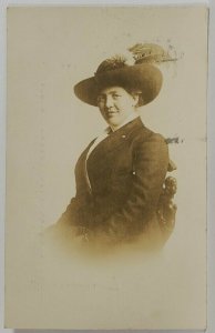 RPPC Worcester Mass Woman Feather Hat Beautiful Carved Chair Plante Postcard R2