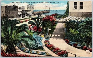1920 Long Beach CA-California, Sunken Gardens Virginia Hotel, Flowers, Postcard