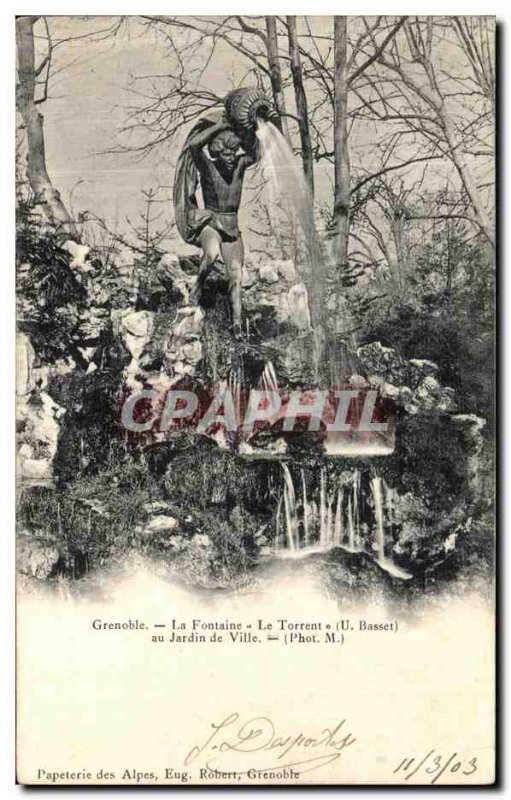 Old Postcard Grenoble Fountain Torrent in city garden