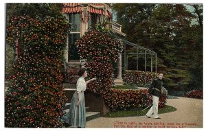 Woman Saying Goodbye to a Soldier Outside a Home Vintage Postcard c1900s