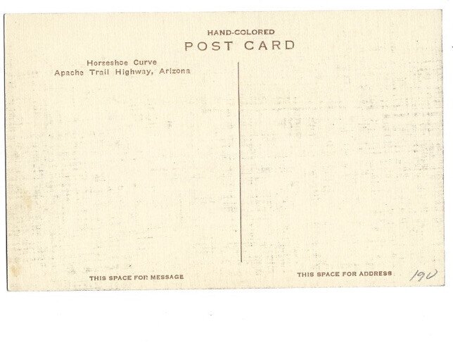 c.1930s Horseshoe Curve Apache Trail Highway Arizona AZ Hand Colored Postcard