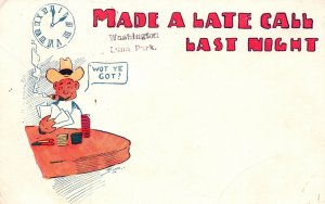 Vintage Postcard 1906 Made A Late Call Last Night Man Smoking Gambler Comics