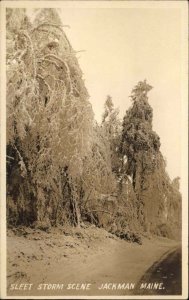 Jackman Maine ME Sleet Storm Scene Real Photo RPPC Vintage Postcard