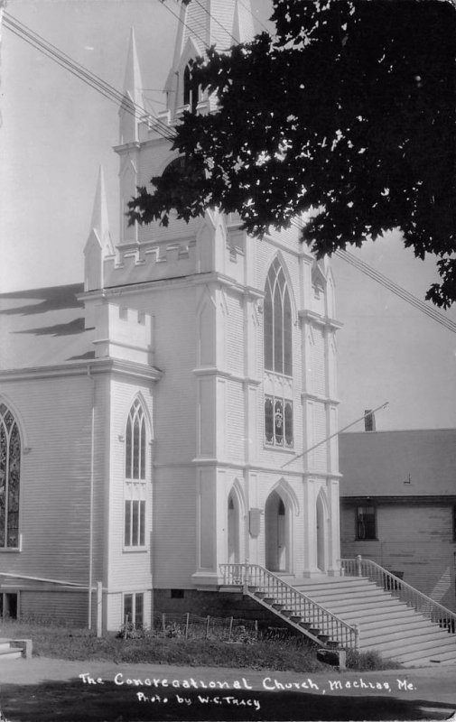 RPPC MACHIAS ME The Congregational Church Maine Vintage WC Tracy Photo Postcard