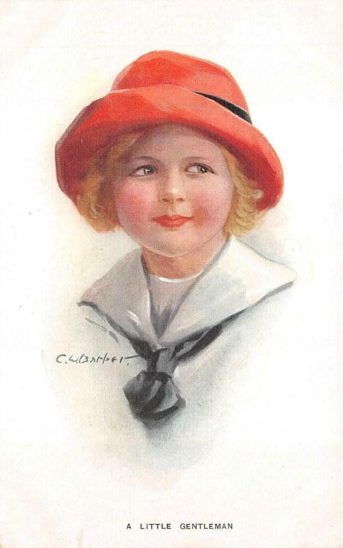 YOUNG BOY A LITTLE GENTLEMAN ENGLAND ARTIST SIGNED C. W. BARBER POSTCARD c.1910