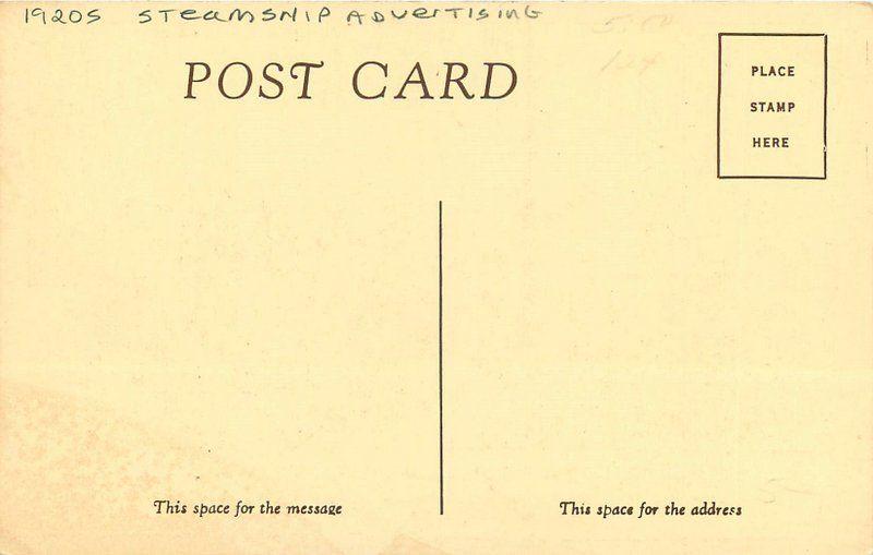 Advertising 1920s Steamship Postcard Shipboard Merchants 13486