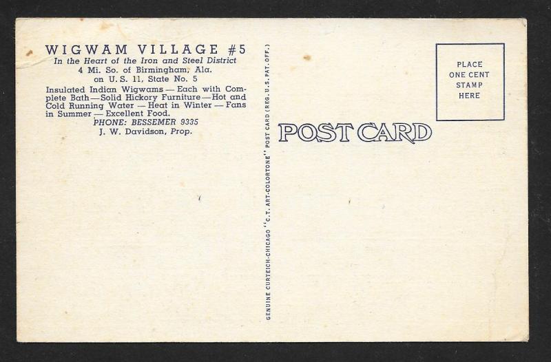 Wigwam Village Birmingham AL Unused c1941