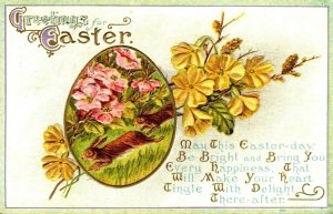 1900s John Winsch Greetings Easter Postcard Embossed Rabbits Flowers Art Nouveau