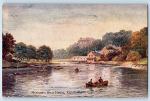 Greater London England Postcard Messum's Boat House Richmond 1913 Antique