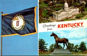 Kentucky Greetings From The Bluegrass State Multi VIew Showing State Flag Cap...