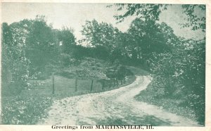 Vintage Postcard 1927 Greetings From Martinsville Illinois Duo Tone Road Scenes