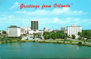 Florida Orlando Greetings Showing Skyline Scene From Lake Lucerne 1976