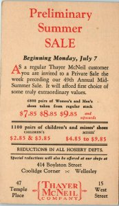 1930 Thayer McNeil & Co. Preliminary Summer Sale Advertising Boston MA Postcard
