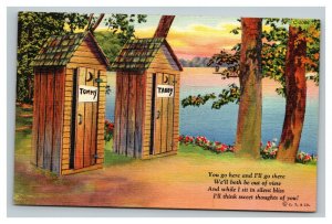 VINTAGE Curteich Linen Postcard - Hand Colored Poem Outhouse UNPOSTED