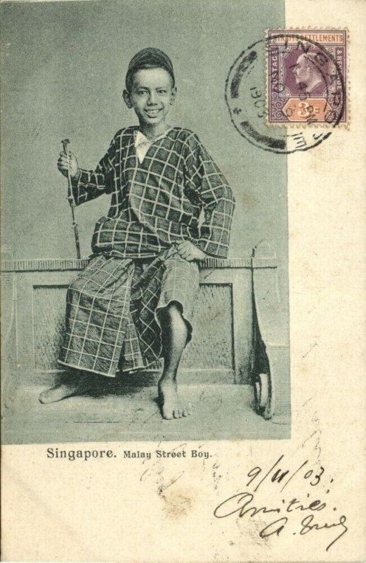 straits settlements, SINGAPORE, Malay Street Boy (1903) Postcard