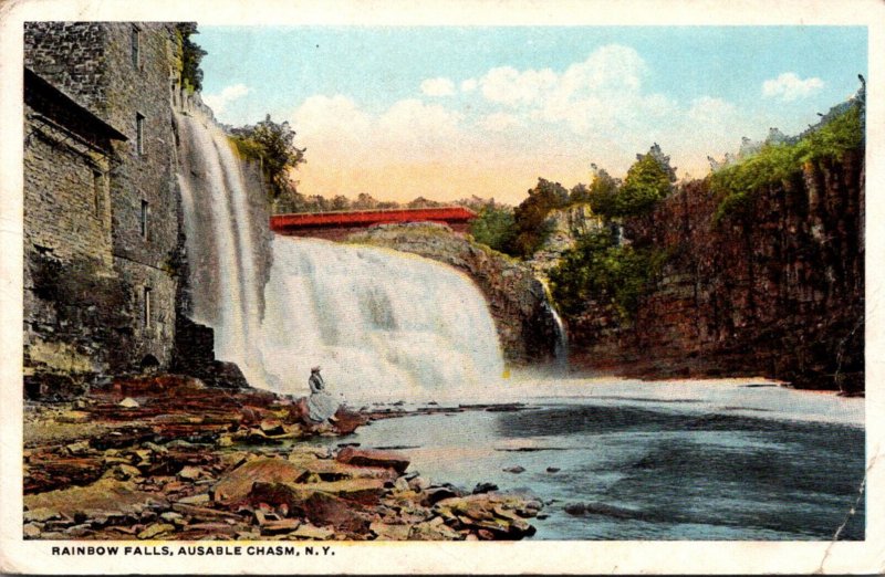 New York Ausable Chasm Rainbow Falls 1921 Curteich