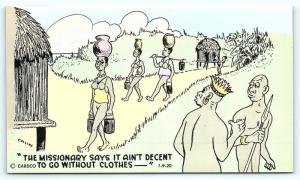 Postcard Nudist Comic Card Nude African Missionary Says to Wear Clothes F04