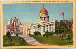 postcard Salt Lake City, Utah State Capitol and Mormon Battalion Monument