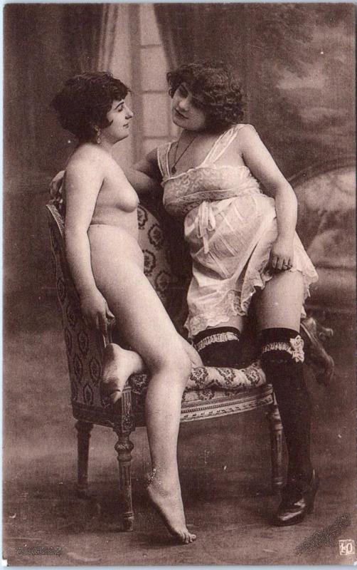 FRENCH NUDE Postcard 2 SEXY LADIES Lesbian Interest c1920s Ponsard-Paris