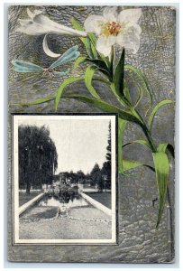 1910 St. Louis Gardens Missouri MO, White Flowers Quincy IL Antique Postcard