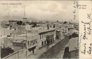 PC EGYPT, THE TOWN OF SUEZ, STREET SCENE, Vintage Postcard (b35724)