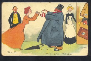 TOM B. PA IN LAW ARRIVES VERY FAT MAN TOM BROWN BLACK ORIGINAL POSTCARD