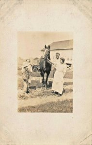 FARM FAMILY WITH HORSE-WAGON~1910s REAL PHOTO POSTCARD