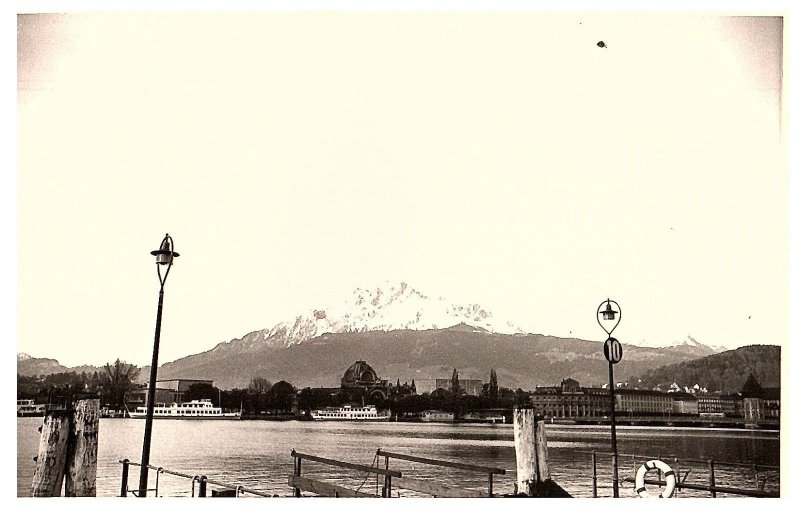 RPPC Postcard Lake Lucerene Snowy Mountain Boats Docked 1966