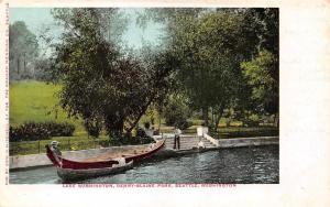 SEATTLE, WA Washington  DENNY-BLAINE PARK~Lake Washington MEN~BOAT 1907 Postcard
