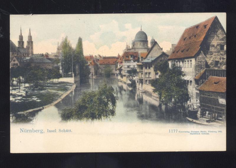 BACHARACH GERMANY AT NIGHT BIRDSEYE VIEW ANTIQUE GERMAN VINTAGE POSTCARD