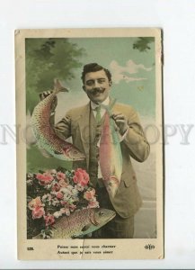 3183863 FRANCE FISHING man with fish Vintage RPPC