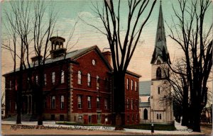 High School and Catholic Church, Newburyport MA c1911 Vintage Postcard R73