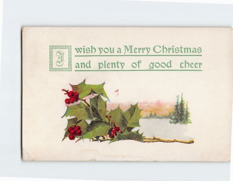 Postcard I wish you a Merry Christmas & plenty of good cheer, Hollies Art Print