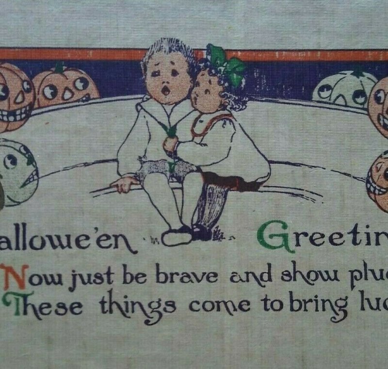 Antique Halloween Postcard Everett Studios Children Goblin Pumpkins Original  