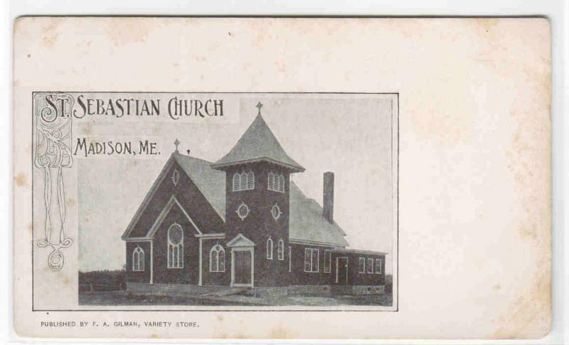 St Sebastian Church Madison Maine 1905c postcard