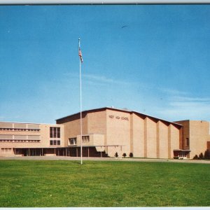 c1960s Waterloo, IA West High School Wahawks New Bldg Chrome Photo PC Vtg A237