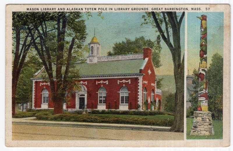 Great Barrington, Mass, Mason Library And Alaskan Totem Pole In Library Grounds