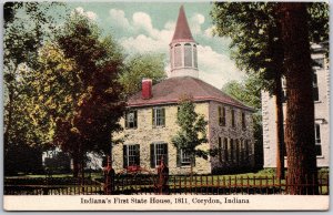 Corydon Indiana IND, Indiana's First State House, Fence Gate, 1811, Postcard
