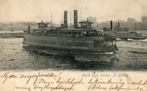 1904 New York Ferries On North River Sent to Norway Postcard Cover G2
