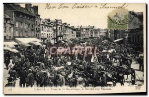 Old Postcard Lisieux Place de la Republique to the Power TOP Horses