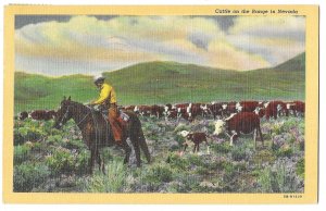 Cattle on the Range in Nevada Linen Curteich Postcard Mailed 1946 Scott 804 Pair