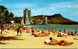 Hawaii Waikiki Beach Sunbathers Beach Scene